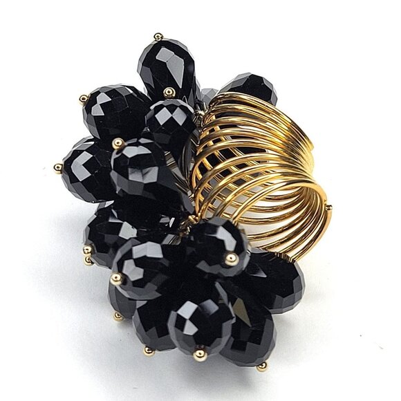 Swaroski Crystal Ring Flamboyant Unique Black Crystal Bicone Beaded Cluster Ring - Picture 6 of 14